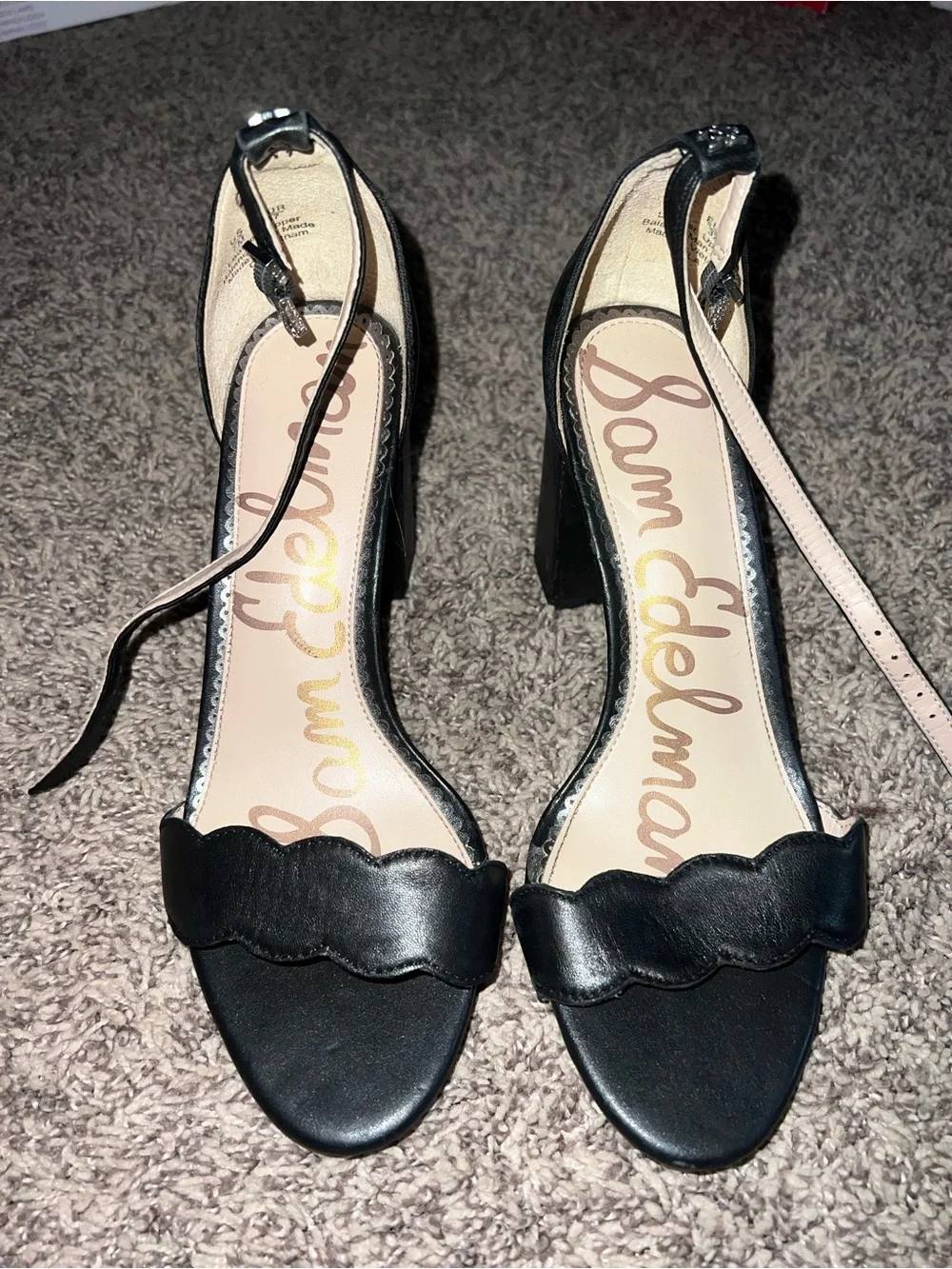 Sam Edelman Black Scalloped Ankle-Strap Block Heels